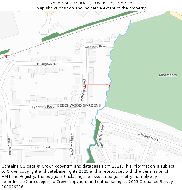 25, AINSBURY ROAD, COVENTRY, CV5 6BA: Location map and indicative extent of plot