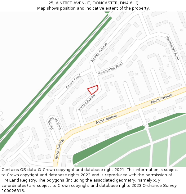 25, AINTREE AVENUE, DONCASTER, DN4 6HQ: Location map and indicative extent of plot