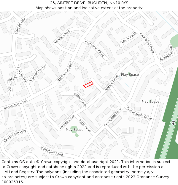 25, AINTREE DRIVE, RUSHDEN, NN10 0YS: Location map and indicative extent of plot
