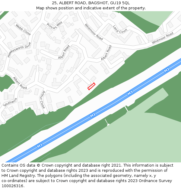 25, ALBERT ROAD, BAGSHOT, GU19 5QL: Location map and indicative extent of plot