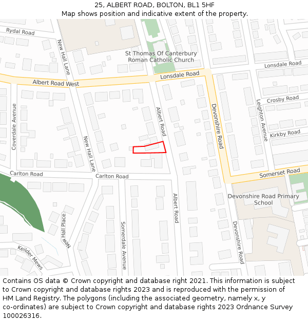 25, ALBERT ROAD, BOLTON, BL1 5HF: Location map and indicative extent of plot