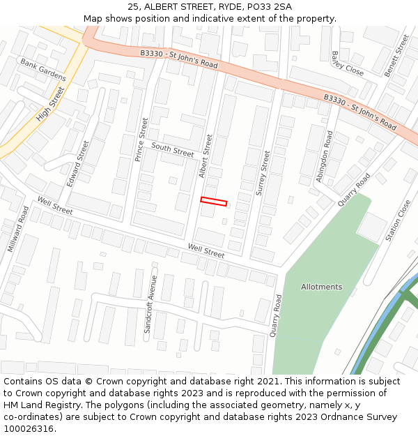 25, ALBERT STREET, RYDE, PO33 2SA: Location map and indicative extent of plot