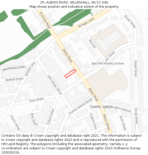 25, ALBION ROAD, WILLENHALL, WV13 1ND: Location map and indicative extent of plot