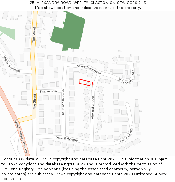 25, ALEXANDRA ROAD, WEELEY, CLACTON-ON-SEA, CO16 9HS: Location map and indicative extent of plot