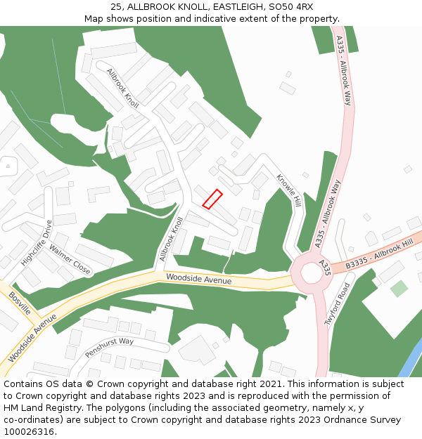 25, ALLBROOK KNOLL, EASTLEIGH, SO50 4RX: Location map and indicative extent of plot