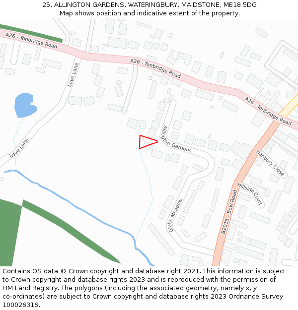 25, ALLINGTON GARDENS, WATERINGBURY, MAIDSTONE, ME18 5DG: Location map and indicative extent of plot