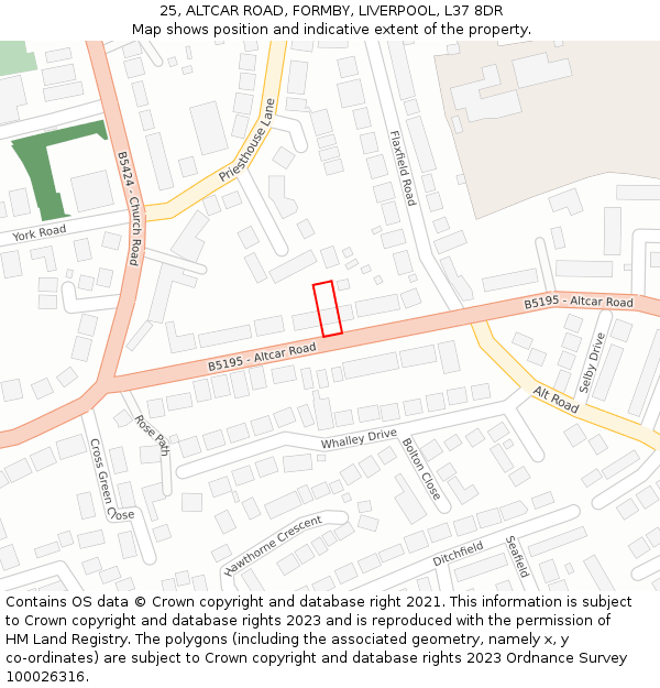 25, ALTCAR ROAD, FORMBY, LIVERPOOL, L37 8DR: Location map and indicative extent of plot