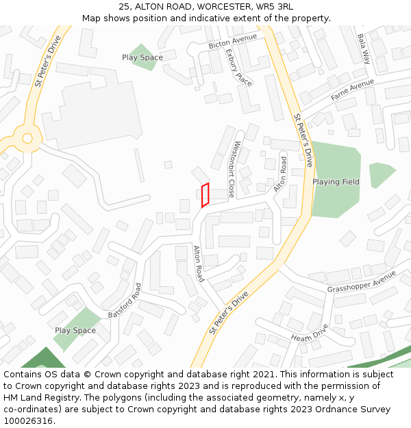25, ALTON ROAD, WORCESTER, WR5 3RL: Location map and indicative extent of plot