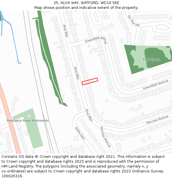 25, ALVA WAY, WATFORD, WD19 5EE: Location map and indicative extent of plot