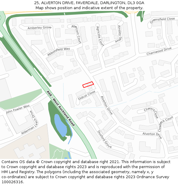 25, ALVERTON DRIVE, FAVERDALE, DARLINGTON, DL3 0GA: Location map and indicative extent of plot