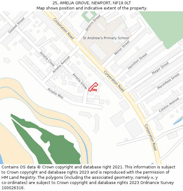 25, AMELIA GROVE, NEWPORT, NP19 0LT: Location map and indicative extent of plot