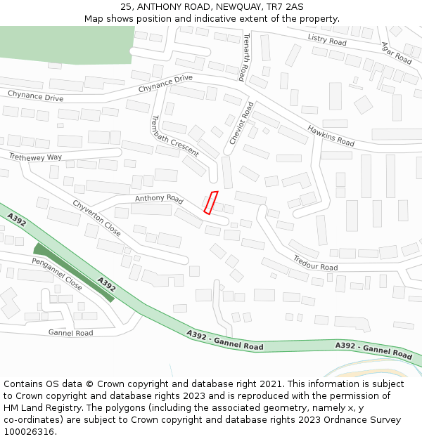 25, ANTHONY ROAD, NEWQUAY, TR7 2AS: Location map and indicative extent of plot