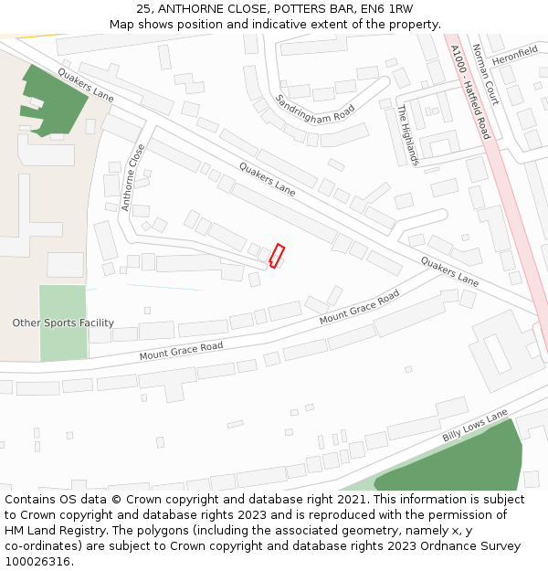 25, ANTHORNE CLOSE, POTTERS BAR, EN6 1RW: Location map and indicative extent of plot
