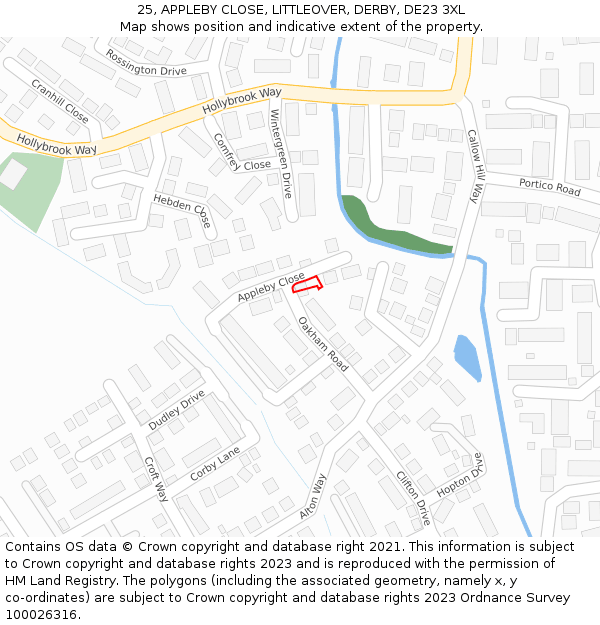 25, APPLEBY CLOSE, LITTLEOVER, DERBY, DE23 3XL: Location map and indicative extent of plot