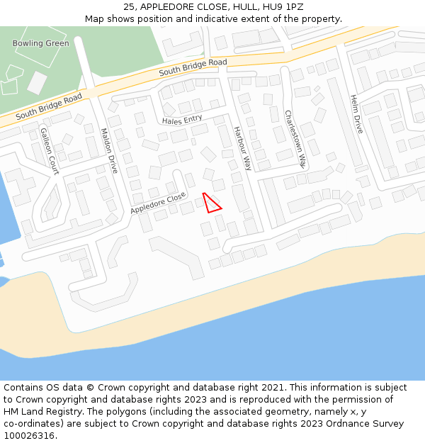 25, APPLEDORE CLOSE, HULL, HU9 1PZ: Location map and indicative extent of plot