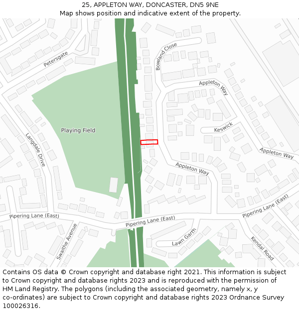 25, APPLETON WAY, DONCASTER, DN5 9NE: Location map and indicative extent of plot