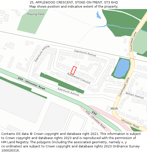 25, APPLEWOOD CRESCENT, STOKE-ON-TRENT, ST3 6HQ: Location map and indicative extent of plot