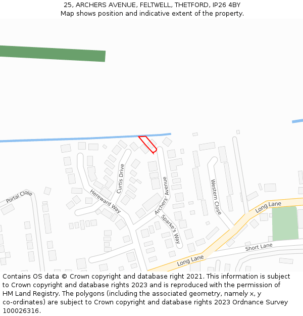 25, ARCHERS AVENUE, FELTWELL, THETFORD, IP26 4BY: Location map and indicative extent of plot