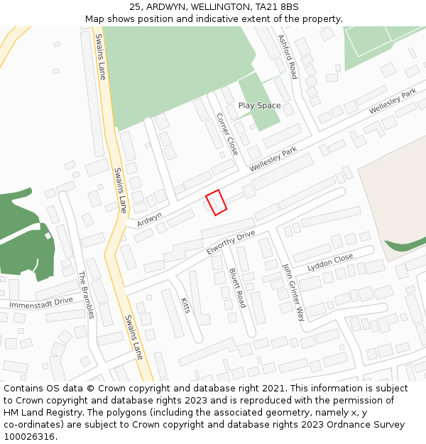 25, ARDWYN, WELLINGTON, TA21 8BS: Location map and indicative extent of plot