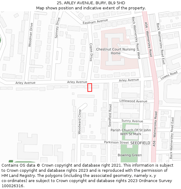 25, ARLEY AVENUE, BURY, BL9 5HD: Location map and indicative extent of plot