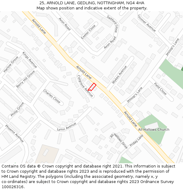 25, ARNOLD LANE, GEDLING, NOTTINGHAM, NG4 4HA: Location map and indicative extent of plot