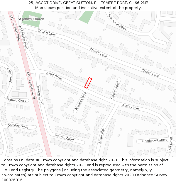 25, ASCOT DRIVE, GREAT SUTTON, ELLESMERE PORT, CH66 2NB: Location map and indicative extent of plot