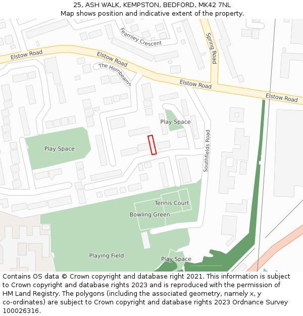 25, ASH WALK, KEMPSTON, BEDFORD, MK42 7NL: Location map and indicative extent of plot