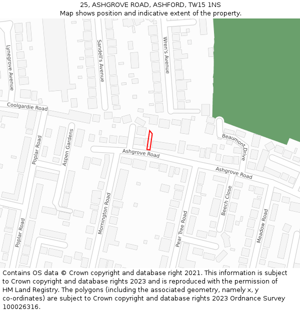 25, ASHGROVE ROAD, ASHFORD, TW15 1NS: Location map and indicative extent of plot