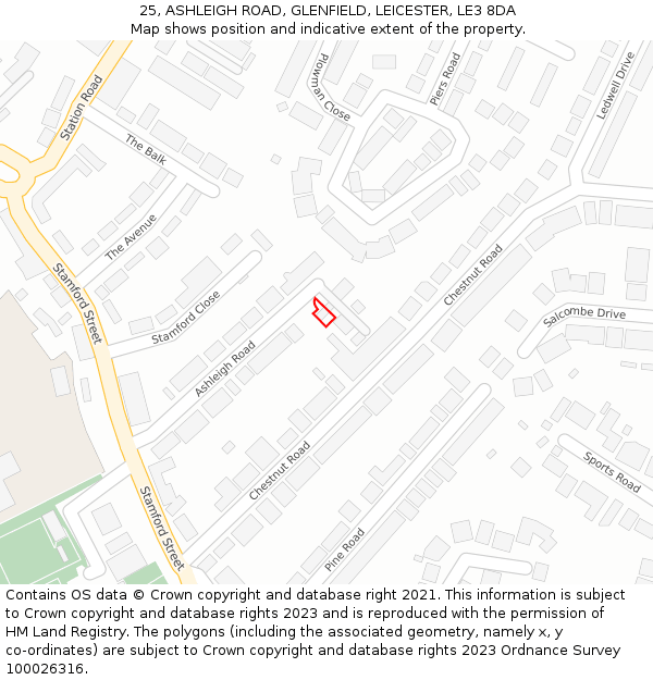 25, ASHLEIGH ROAD, GLENFIELD, LEICESTER, LE3 8DA: Location map and indicative extent of plot