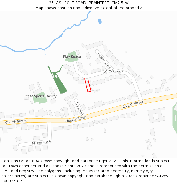 25, ASHPOLE ROAD, BRAINTREE, CM7 5LW: Location map and indicative extent of plot