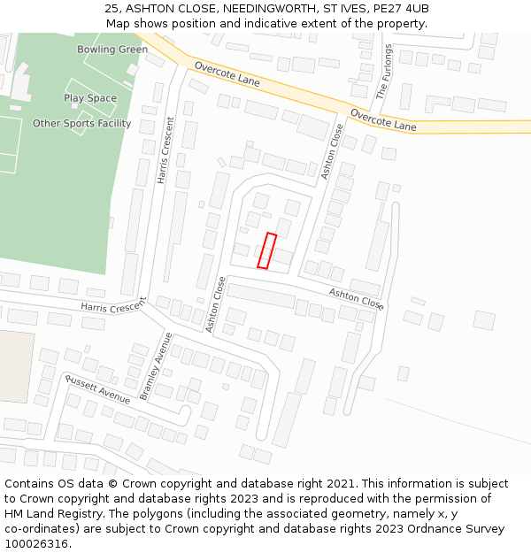 25, ASHTON CLOSE, NEEDINGWORTH, ST IVES, PE27 4UB: Location map and indicative extent of plot