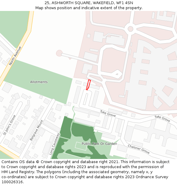 25, ASHWORTH SQUARE, WAKEFIELD, WF1 4SN: Location map and indicative extent of plot