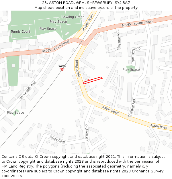 25, ASTON ROAD, WEM, SHREWSBURY, SY4 5AZ: Location map and indicative extent of plot