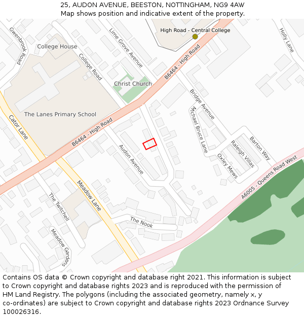 25, AUDON AVENUE, BEESTON, NOTTINGHAM, NG9 4AW: Location map and indicative extent of plot