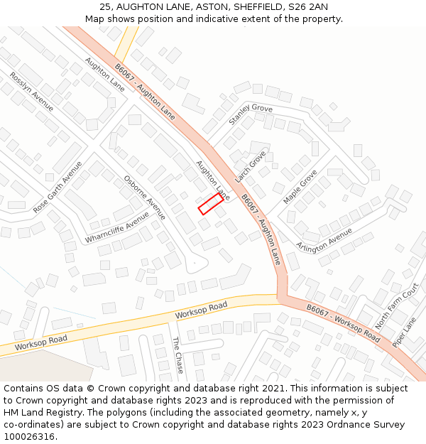 25, AUGHTON LANE, ASTON, SHEFFIELD, S26 2AN: Location map and indicative extent of plot