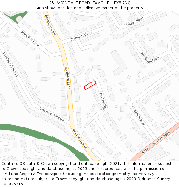 25, AVONDALE ROAD, EXMOUTH, EX8 2NQ: Location map and indicative extent of plot