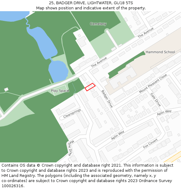 25, BADGER DRIVE, LIGHTWATER, GU18 5TS: Location map and indicative extent of plot