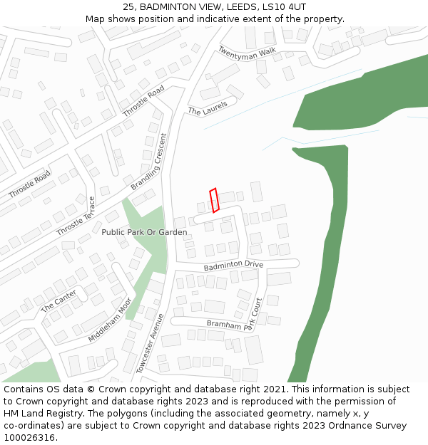 25, BADMINTON VIEW, LEEDS, LS10 4UT: Location map and indicative extent of plot