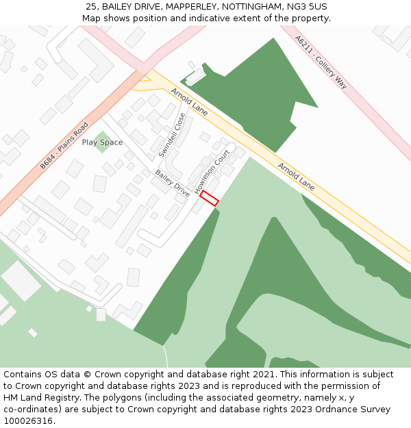 25, BAILEY DRIVE, MAPPERLEY, NOTTINGHAM, NG3 5US: Location map and indicative extent of plot