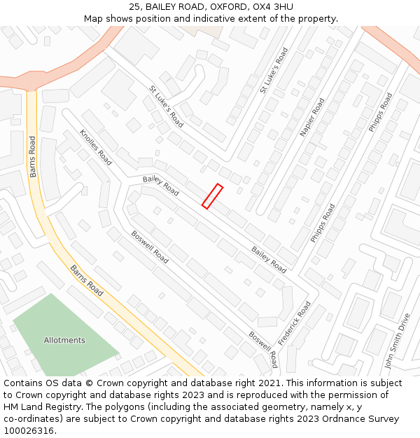 25, BAILEY ROAD, OXFORD, OX4 3HU: Location map and indicative extent of plot