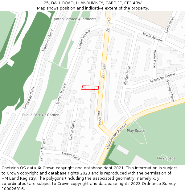 25, BALL ROAD, LLANRUMNEY, CARDIFF, CF3 4BW: Location map and indicative extent of plot