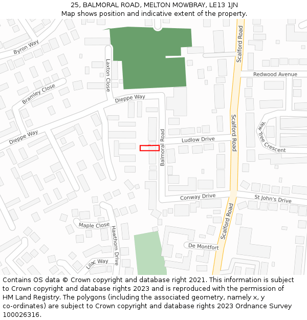 25, BALMORAL ROAD, MELTON MOWBRAY, LE13 1JN: Location map and indicative extent of plot