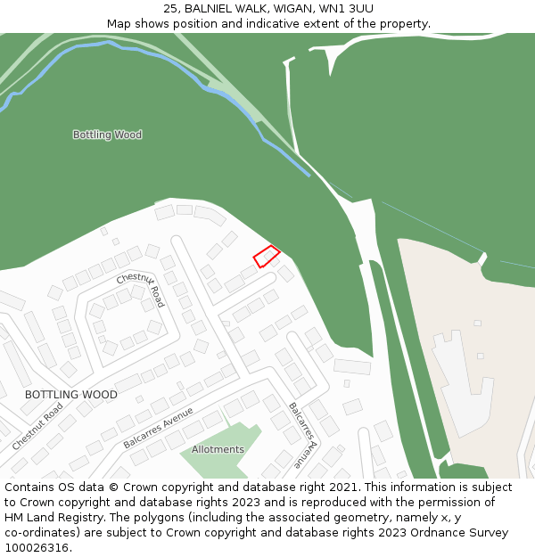 25, BALNIEL WALK, WIGAN, WN1 3UU: Location map and indicative extent of plot