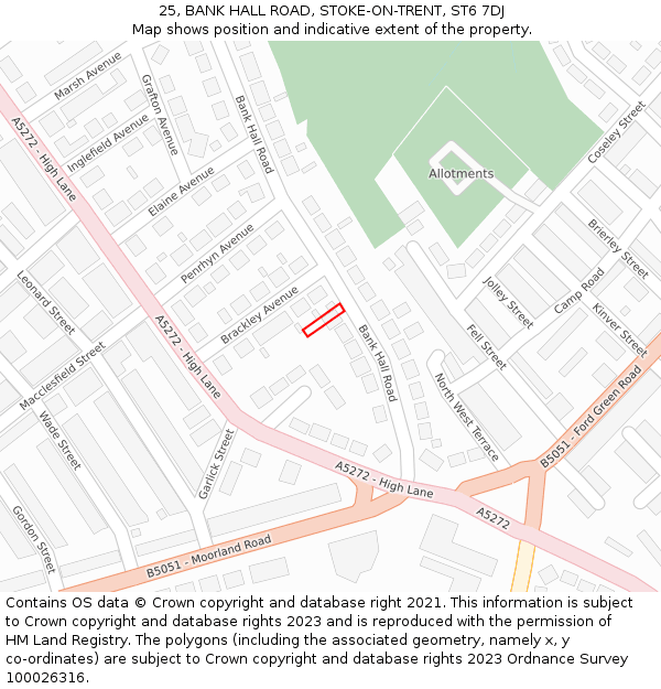 25, BANK HALL ROAD, STOKE-ON-TRENT, ST6 7DJ: Location map and indicative extent of plot