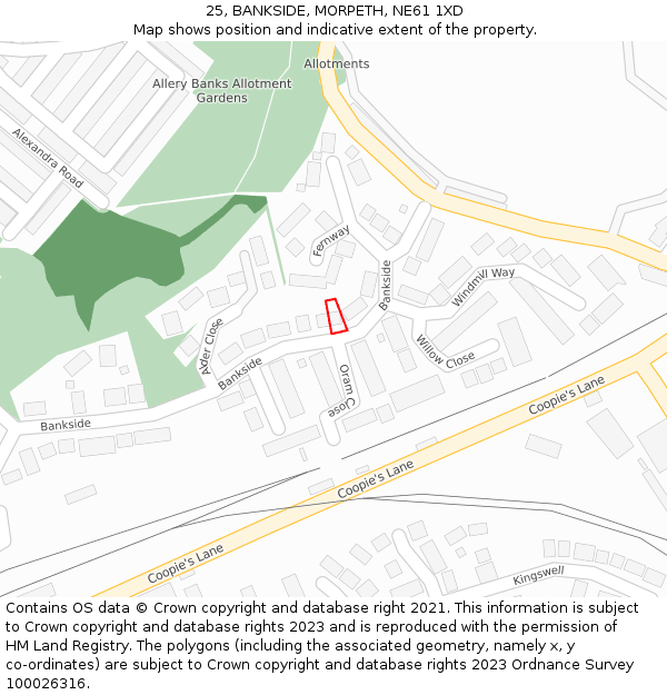 25, BANKSIDE, MORPETH, NE61 1XD: Location map and indicative extent of plot