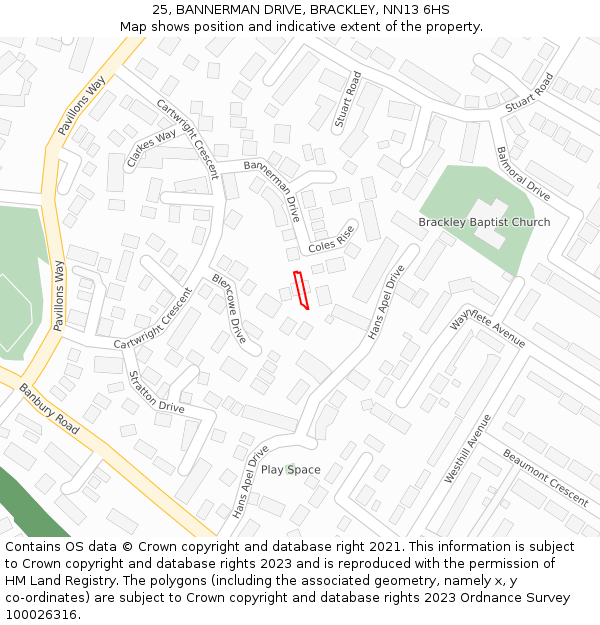 25, BANNERMAN DRIVE, BRACKLEY, NN13 6HS: Location map and indicative extent of plot