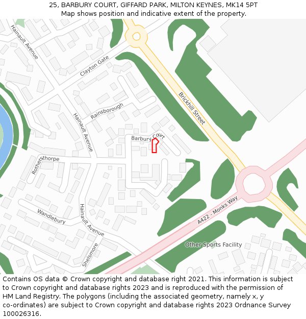 25, BARBURY COURT, GIFFARD PARK, MILTON KEYNES, MK14 5PT: Location map and indicative extent of plot