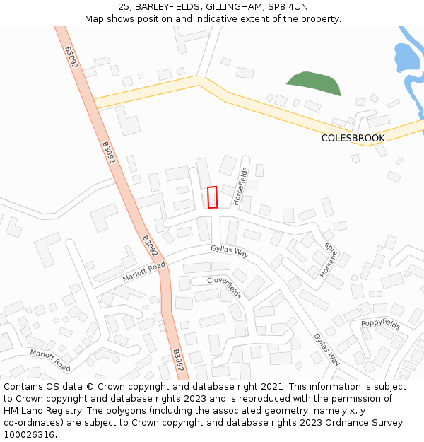 25, BARLEYFIELDS, GILLINGHAM, SP8 4UN: Location map and indicative extent of plot