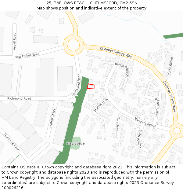 25, BARLOWS REACH, CHELMSFORD, CM2 6SN: Location map and indicative extent of plot