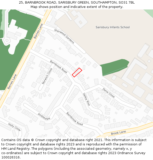 25, BARNBROOK ROAD, SARISBURY GREEN, SOUTHAMPTON, SO31 7BL: Location map and indicative extent of plot